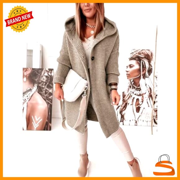 Oversized Chunky Knit Cardigan Hooded Slouchy Y2K Chic Casual Sweater - Picture 2 of 4